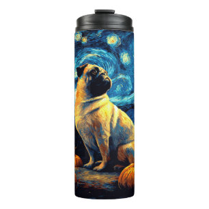 Pug dog of van gogh starry night halloween Funny J Thermal Tumbler
