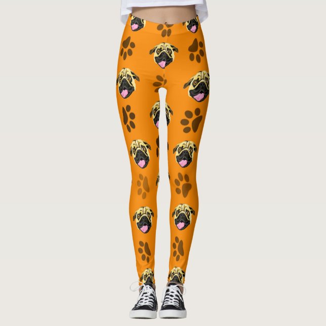 Pug Dog Orange Leggings (Front)