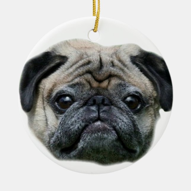 Pug dog ornamnet ceramic tree decoration (Front)