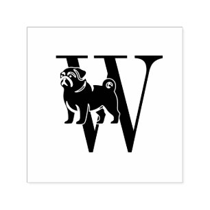Pug Dog Over Simple Single Initial #3 Self-inking Stamp