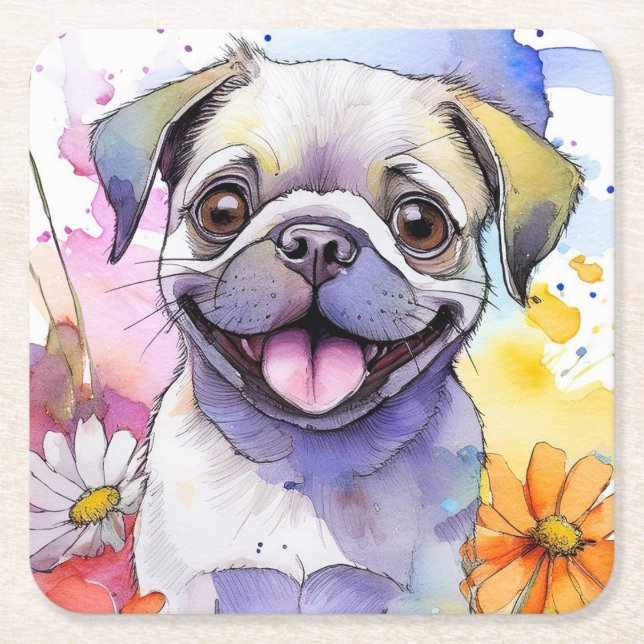 Pug Dog Paper Coaster (Front)