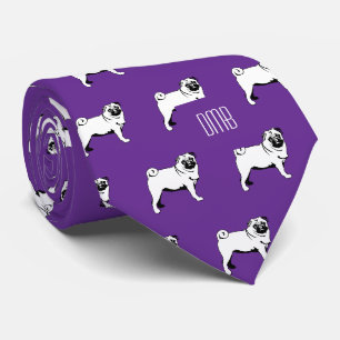 Pug Dog Pattern Monogrammed purple Tie