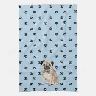 Pug Dog Paw Prints Pattern Tea Towel