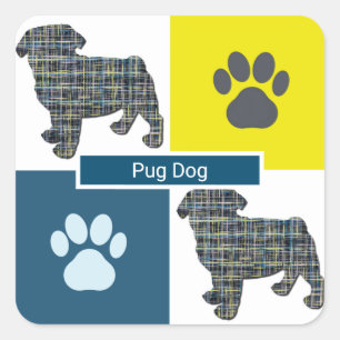 Pug Dog & Paw Y&B Grid Square Sticker