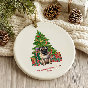 Pug Dog Personalised Christmas Ceramic Ornament