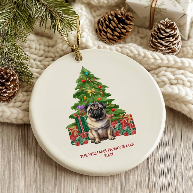Pug Dog Personalised Christmas Ceramic Ornament (Creator Uploaded)
