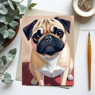 Pug Dog Pet Painting  Postcard