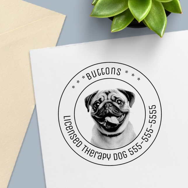 Pug Dog Pet Photo Round Self-inking Stamp (Creator Uploaded)