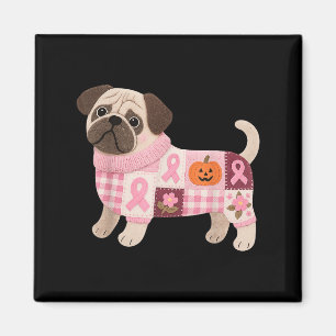 Pug Dog Pink Ribbon Breast Cancer Pug Pattern Felt Magnet