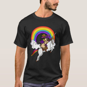 Pug Dog Pirate Riding Unicorn Magical Rainbow Funn T-Shirt