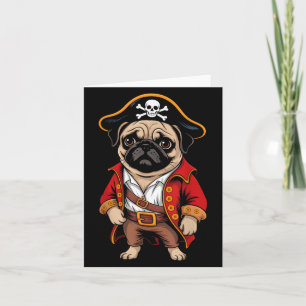 Pug Dog Pirate Shirt Boys Kids Skull Halloween Cos Card