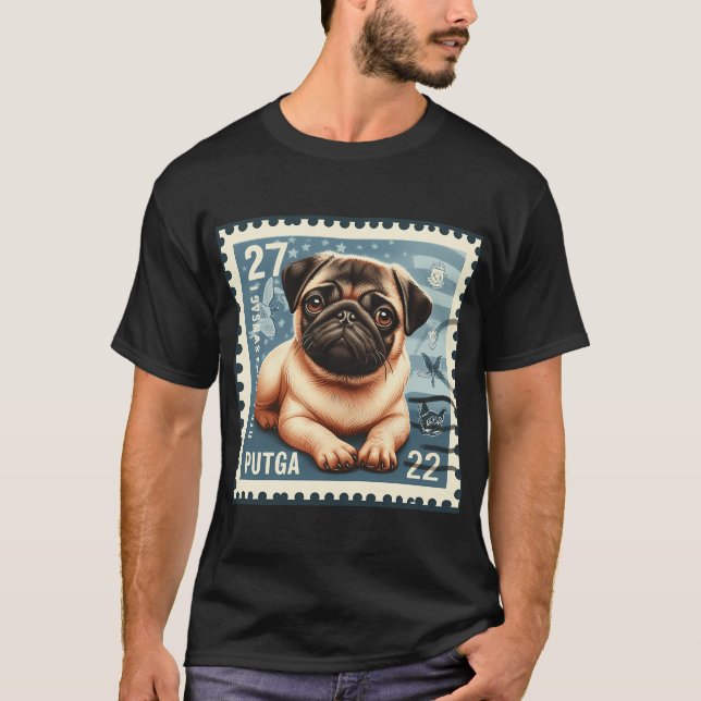 Pug Dog Postage stamp T-Shirt (Front)
