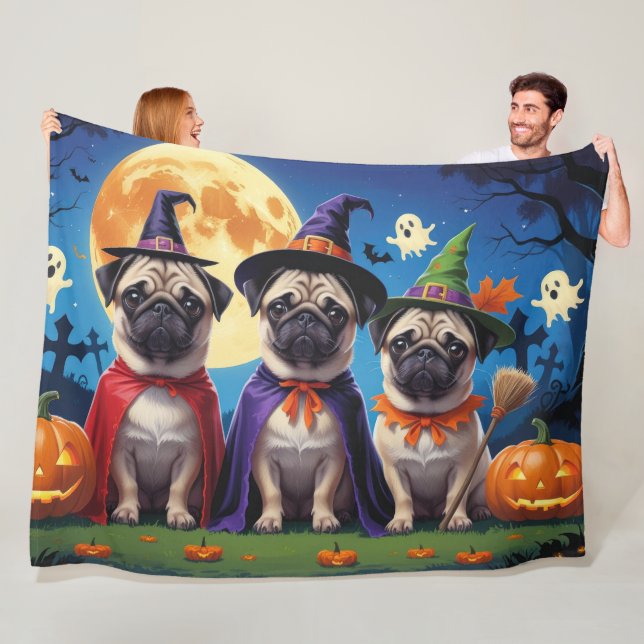 Pug Dog Pumpkin Halloween Funny  Fleece Blanket (In Situ)
