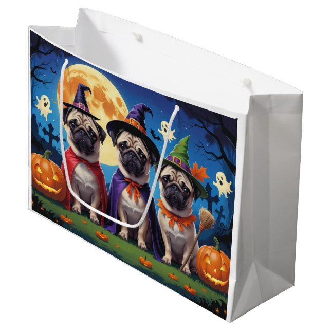 Pug Dog Pumpkin Halloween Funny  Large Gift Bag (Front Angled)