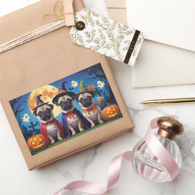 Pug Dog Pumpkin Halloween Funny  Rectangular Sticker (Gifting)