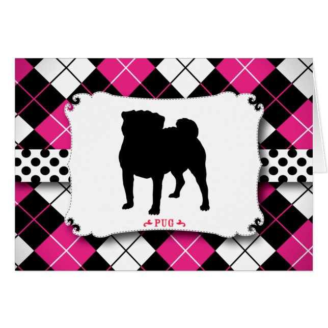 Pug Dog Punk Rock Pink Argyle (Front Horizontal)