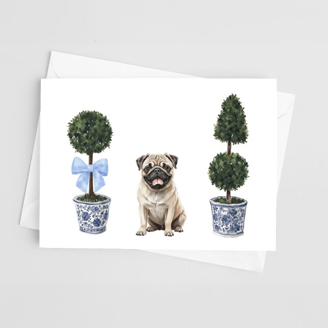 Pug Dog Puppy Topiary Watercolor Card (Creator Uploaded)