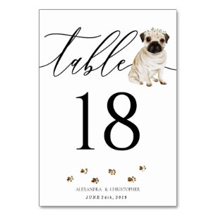 Pug Dog puppy Wedding Calligraphy Signature Table Number