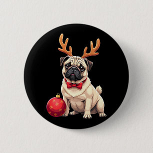 Pug Dog Reindeer Xmas Dog Lover Funny Family Chris 6 Cm Round Badge