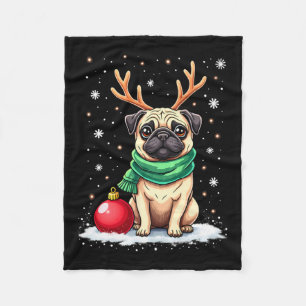 Pug Dog Reindeer Xmas Dog Lover Funny Family Chris Fleece Blanket