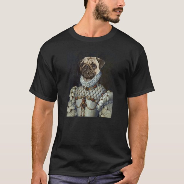 Pug Dog Renaissance Pet Portrait Mediaeval Paintin T-Shirt (Front)