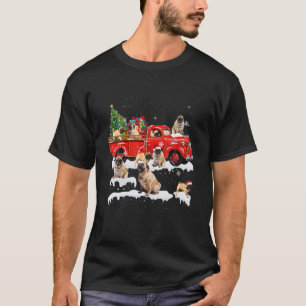 Pug Dog Riding Red Truck Xmas Merry Christmas Pug T-Shirt