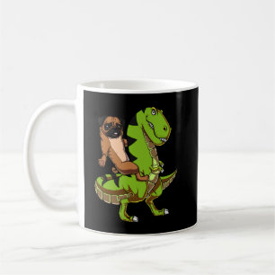 Pug Dog Riding T-Rex Dinosaur Coffee Mug