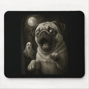 Pug Dog Selfie With Boo Halloween Mouse Pad
