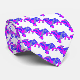 Pug Dog Silhouette Cute Pink & Blue White Neck Tie