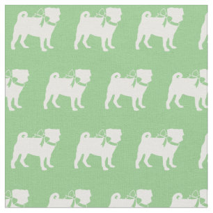 Pug Dog Silhouette Pet Sage Green Fabric