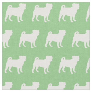 Pug Dog Silhouette Pet Sage Green Fabric