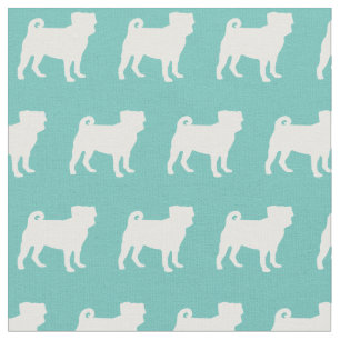 Pug Dog Silhouette Pet Teal Fabric