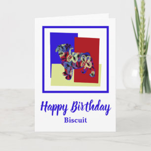 Pug Dog Silhouette Red Blue Yellow Birthday Card