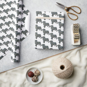 Pug Dog Silhouette Y&B Grid White Gift Wrapping Paper