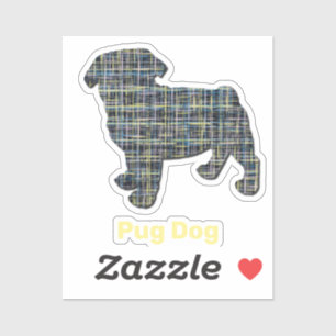 Pug Dog Silhouette Yellow & Blue Grid Cut Sticker