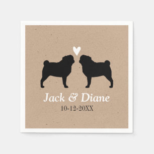 Pug Dog Silhouettes Wedding Couple Custom Napkin