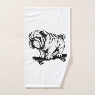 Pug dog skateboarder street art drawing hand towel