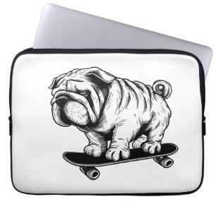 Pug dog skateboarder street art drawing laptop sleeve