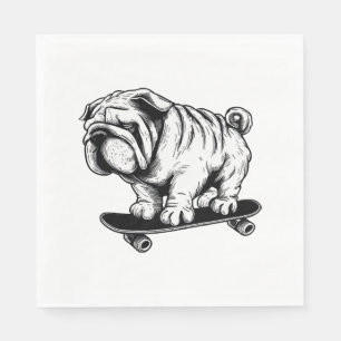 Pug dog skateboarder street art drawing napkin