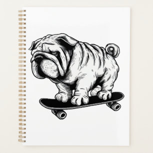 Pug dog skateboarder street art drawing planner