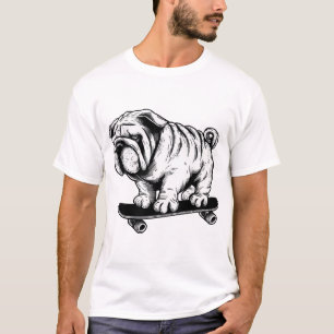 Pug dog skateboarder street art drawing T-Shirt