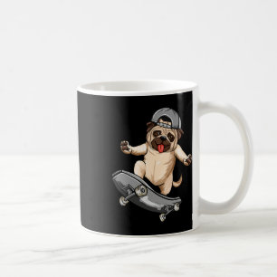 Pug Dog Skater Skateboarder Skateboarding Gray Boy Coffee Mug