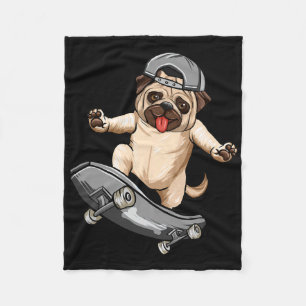 Pug Dog Skater Skateboarder Skateboarding Gray Boy Fleece Blanket