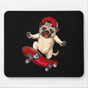 Pug Dog Skater Skateboarder Skateboarding Red Boys Mouse Pad