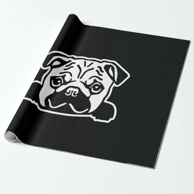 Pug Dog Sketch Portrait Wrapping Paper (Unrolled)