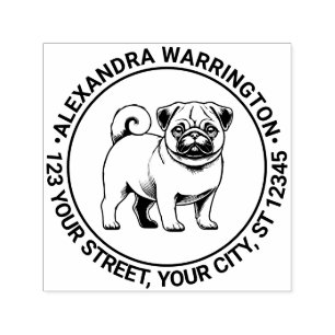 Pug Dog Standing Name Return Address Self-inking Stamp