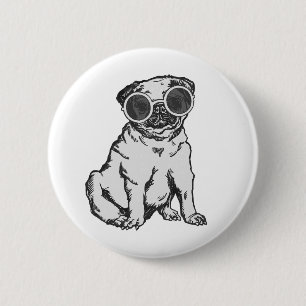 pug dog sunglasses quirky whimsical 6 cm round badge