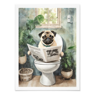 Pug Dog Toilet Photo Print
