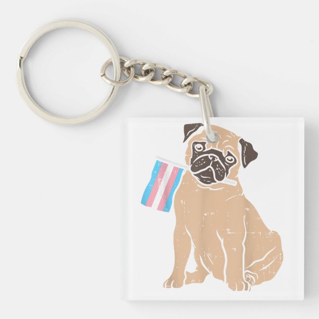 Pug Dog Transgender Flag Trans Pride LGBT Animal L Key Ring (Front)