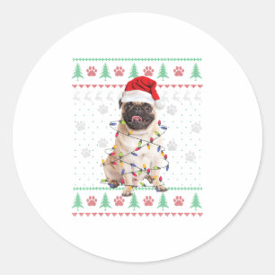 Pug Dog Ugly Christmas Sweater Pajama P Classic Round Sticker
